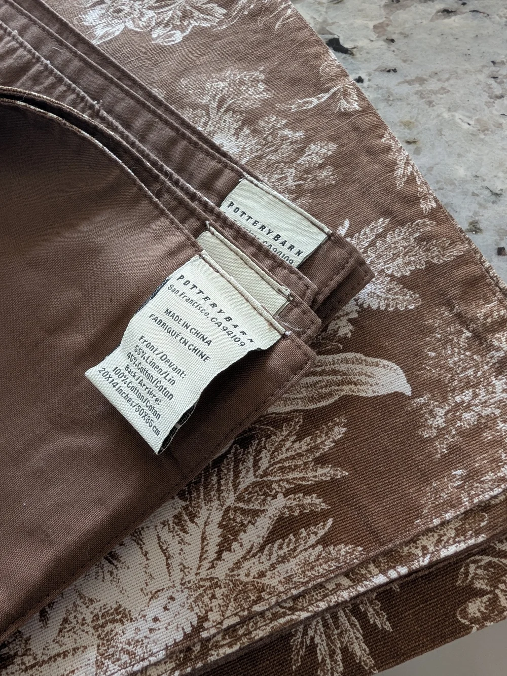 Pottery Barn Brown and Cream Floral Toile Placemats Set Of Six
